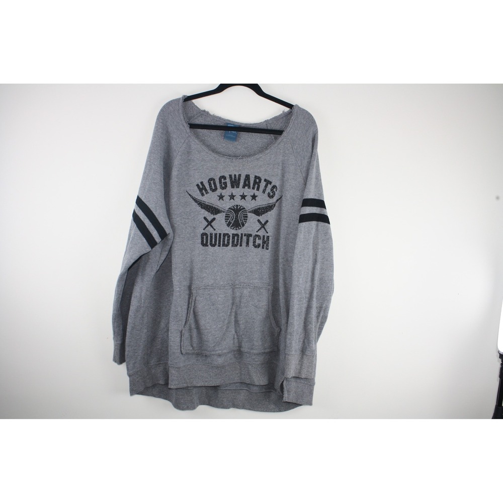 Harry Potter Hogwarts Quidditch Sweatshirt Gray Oversized Pullover Small